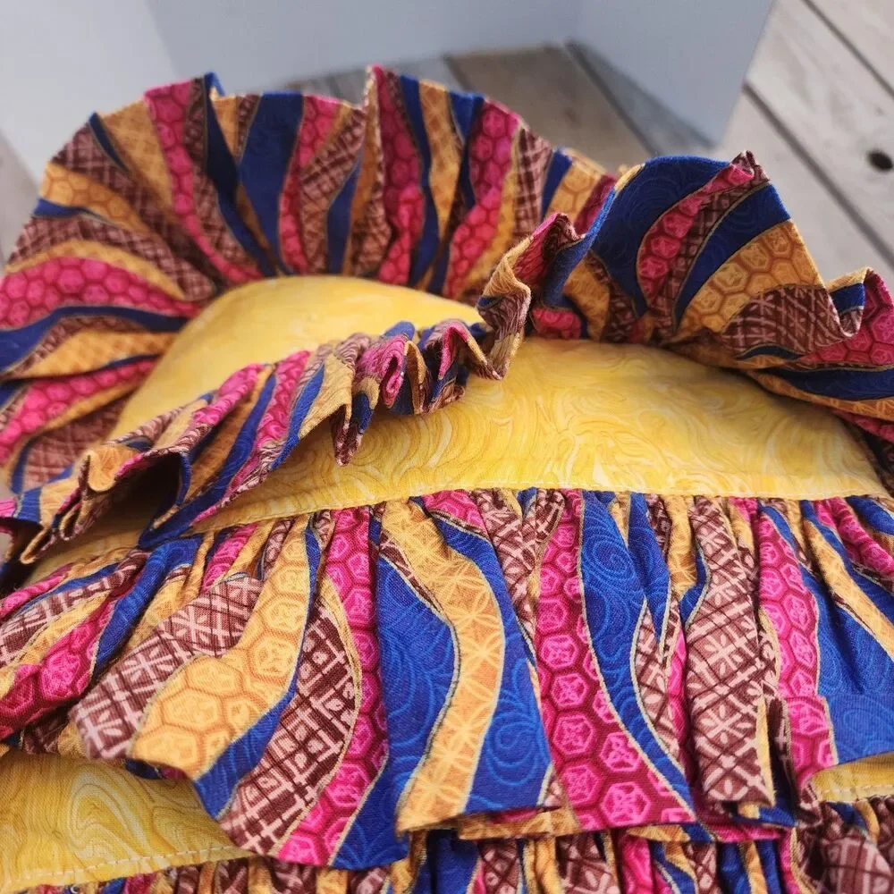 Handmade African Print Medium Sz Ruffle Giraffe Shoulder Hand Tote Bag 12.6x10.6